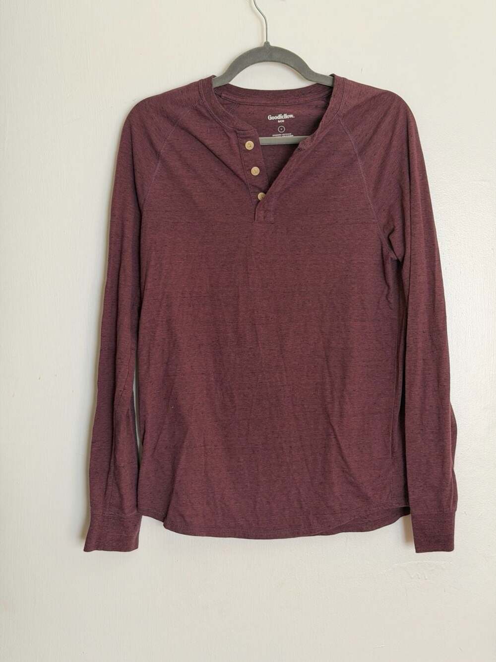 Goodfellow & Co Men's Burgundy Heather Long Sleeve Henley Shirt